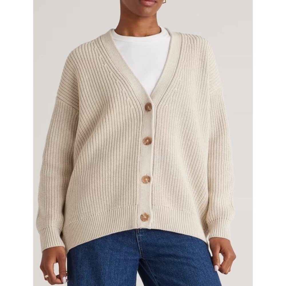 Quince 100% Organic Cotton Oversized Boyfriend Cardigan XL Fisherman Beige MINT